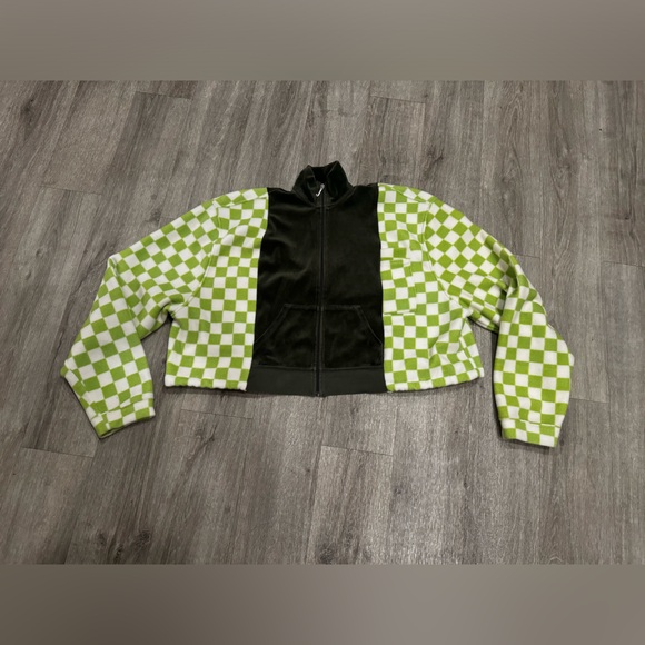 Reworked vintage juicy zip up with green and white checkered print sweater - Picture 3 of 7